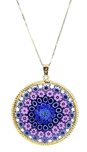Murrina Millefiori aus Muranoglas mit Rand und Kette aus 925er Silber, Durchmesser 36 mm, x, Sterling Silber, Glas von LE GEMME DI VENEZIA