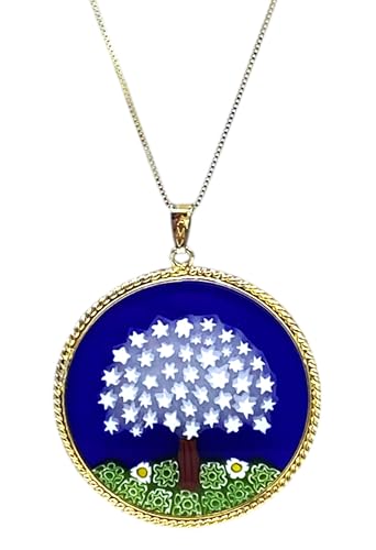 Murrina Millefiori aus Muranoglas mit Rand und Kette aus 925er Silber, Durchmesser 36 mm, x, Sterling Silber, Glas Murrina Millefiori aus Muranoglas mit Rand und Kette aus 925er Silber, Durchmesser 36 mm, x, Sterling Silber, Glas von LE GEMME DI VENEZIA