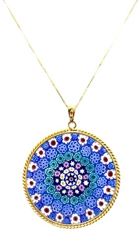 Murrina Millefiori aus Muranoglas mit Rand und Kette aus 925er Silber, Durchmesser 36 mm, x, Sterling Silber, Glas Murrina Millefiori aus Muranoglas mit Rand und Kette aus 925er Silber, Durchmesser 36 mm, x, Sterling Silber, Glas von LE GEMME DI VENEZIA