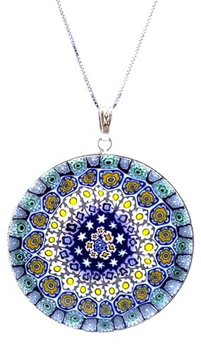 Murrina Millefiori aus Muranoglas mit Rand und Kette aus 925er Silber, Durchmesser 42 mm, x, Sterling Silber, Glas von LE GEMME DI VENEZIA