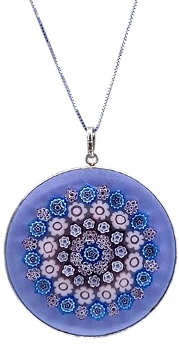 Murrina Millefiori aus Muranoglas mit Rand und Kette aus 925er Silber, Durchmesser 42 mm, x, Sterling Silber, Glas Murrina Millefiori aus Muranoglas mit Rand und Kette aus 925er Silber, Durchmesser 42 mm, x, Sterling Silber, Glas von LE GEMME DI VENEZIA