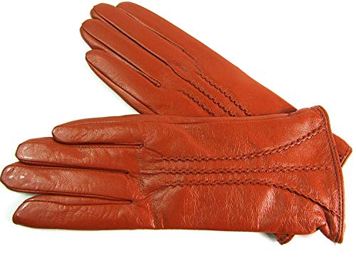Damen Premium Quality Super Weich Leder Handschuhe Pelzfutter Streifen Detail Slim Fit - Hellbraun, M von LE