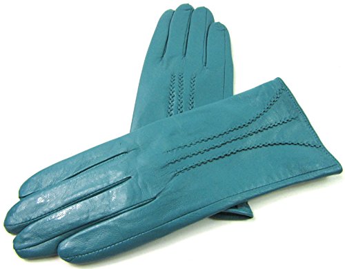 Damen Premium Quality Super Weich Leder Handschuhe Pelzfutter Streifen Detail Slim Fit - Jade, M von LE