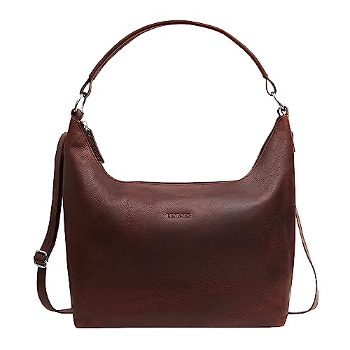 LEABAGS Leder Handtasche Damen I Premium Echtleder Shopper I Tote Bag I Damen Business Tasche I Tragetasche für Arbeit Uni Schule Freizeit oder Einkauf I Nappa Dunkelbraun von LEABAGS