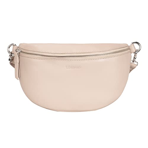 LEABAGS kleine Bauchtasche Damen Leder | Kleine Umhängetasche Damen aus echtem Leder | Gürteltasche Damen mit Reißverschluss | Crossbody Bag Damen | Crossbag Damen | Hip bag | Creme Beige von LEABAGS