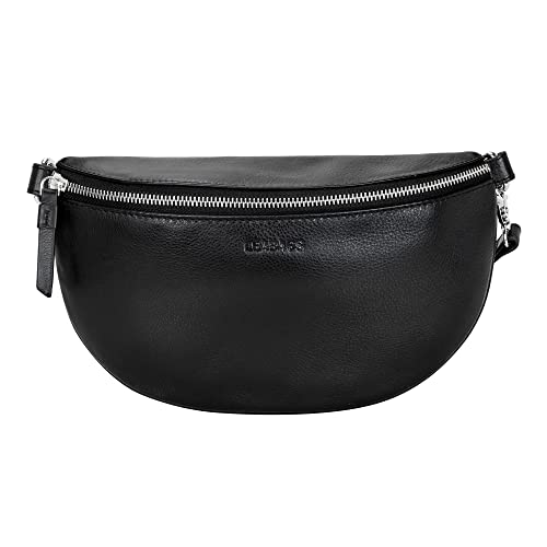 LEABAGS kleine Bauchtasche Damen Leder | Kleine Umhängetasche Damen aus echtem Leder | Gürteltasche Damen mit Reißverschluss | Crossbody Bag Damen | Crossbag Damen | Hip Bag | Schwarz von LEABAGS