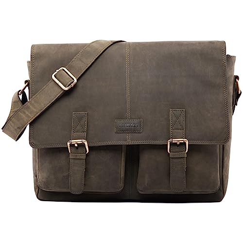 LEABAGS Messenger Bag Männer Vintage, Cambridge Echtleder Herren Umhängetaschen Aktentasche Herren & Damen Leder Laptoptasche Groß bis 15 Zoll Umhängetasche mit Schultergurt von LEABAGS