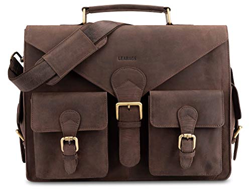 LEABAGS Dayton Leder-Umhängetasche I Messenger Bag aus echtem Büffel-Leder im Vintage Look I Laptoptasche bis 15 Zoll I Ledertasche I Bürotasche I Business Tasche I 39x30x10 cm I Muskat von LEABAGS