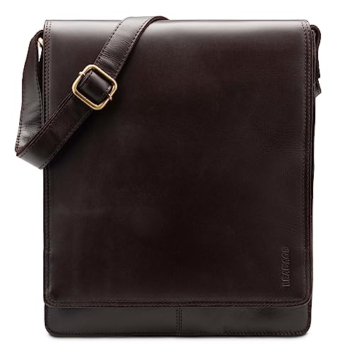 LEABAGS Leder Messenger Bag, London Vintage Herren Umhängetaschen, Echtleder Aktentasche Laptoptasche bis 13 Zoll, Umhängetasche mit Schultergurt Arbeitstasche Herren Lehrertasche 38 x 33 x 10cm von LEABAGS