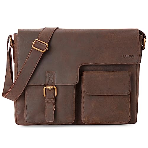 LEABAGS Leder Aktentasche Herren & Damen I Echtleder Laptoptasche bis 13 Zoll I Umhängetasche mit Schultergurt I Schultertasche I Messenger Bag I Arbeitstasche I Lehrertasche (Beige) von LEABAGS