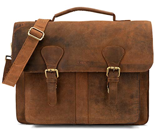 LEABAGS Leder Aktentasche Herren & Damen I Echtleder Laptoptasche bis 15 Zoll I Umhängetasche mit Schultergurt I Schultertasche I Messenger Bag I Arbeitstasche I Lehrertasche I Fox von LEABAGS