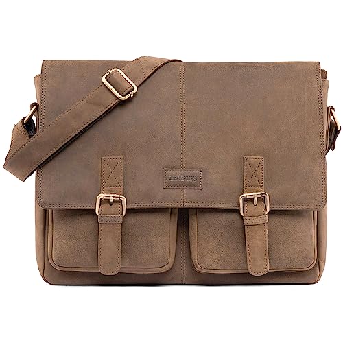 LEABAGS Messenger Bag Männer Vintage, Cambridge Echtleder Herren Umhängetaschen Aktentasche Herren & Damen Leder Laptoptasche Groß bis 15 Zoll Umhängetasche mit Schultergurt von LEABAGS