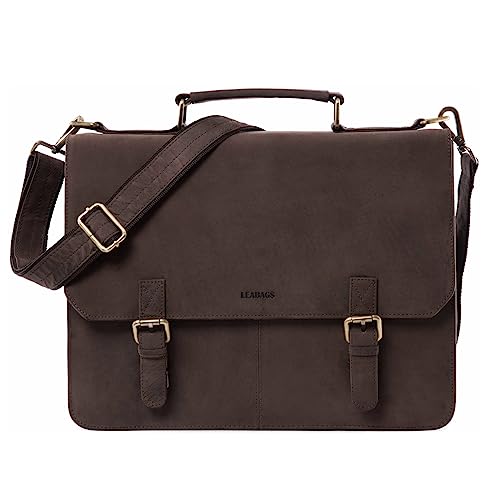 LEABAGS Leder Aktentasche Herren & Damen I Echtleder Laptoptasche bis 15 Zoll I Umhängetasche mit Schultergurt I Schultertasche I Messenger Bag I Arbeitstasche I Lehrertasche I Vintage Rotbraun von LEABAGS