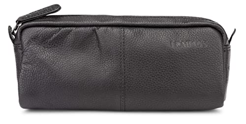 LEABAGS Leder Federmäppchen I Große Echtleder Federmappe I Federtasche für Beruf Uni Schule I Schlampermäppchen I Stiftetui I Stiftmappe I Ledermäppchen I Nappa Schwarz von LEABAGS