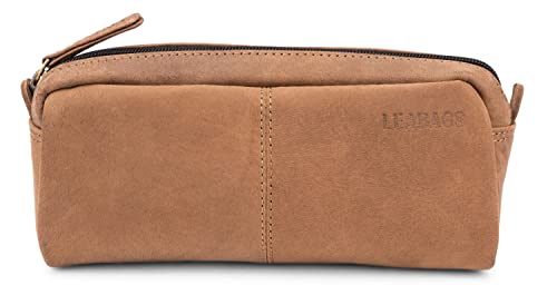 LEABAGS Leder Federmäppchen I Große Echtleder Federmappe I Federtasche für Beruf Uni Schule I Schlampermäppchen I Stiftetui I Stiftmappe I Ledermäppchen I Nature Mittelbraun von LEABAGS