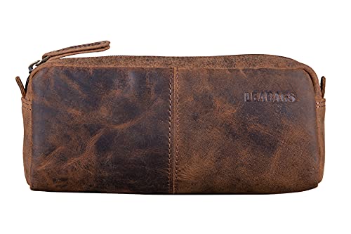 LEABAGS Leder Federmäppchen I Große Echtleder Federmappe I Federtasche für Beruf Uni Schule I Schlampermäppchen I Stiftetui I Stiftmappe I Ledermäppchen I Vintage Dunkelbraun von LEABAGS