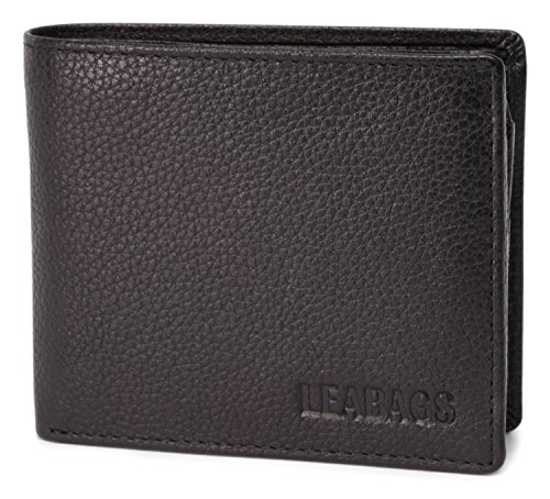 LEABAGS Leder Geldbörse Herren I Echtleder Geldbeutel I RFID Schutz I Querformat I Portmonee mit Münzfach I 11 Kartenfächer I Männer Portemonnaie mit verstärkter Naht I Nappa Schwarz von LEABAGS