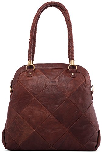 LEABAGS Leder Handtasche Damen I Premium Echtleder Schultertasche I Damen Henkeltasche I Damentasche I Tragetasche für Arbeit Uni Schule Freizeit I 34 x 33 x 10 cm I Nature Dunkelbraun von LEABAGS