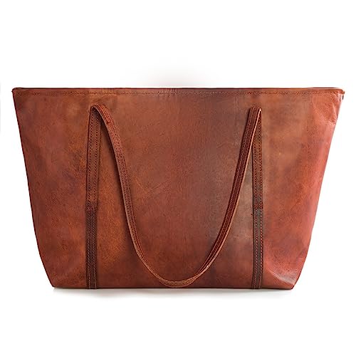 LEABAGS Echtleder Damen Umhängetasche Rotbraun im Vintage-Stil – Geräumige 40 cm Schultertasche mit Laptopfach 16 Zoll für Beruf, Alltag & Reise | Elegante Handtasche aus Naturleder von LEABAGS