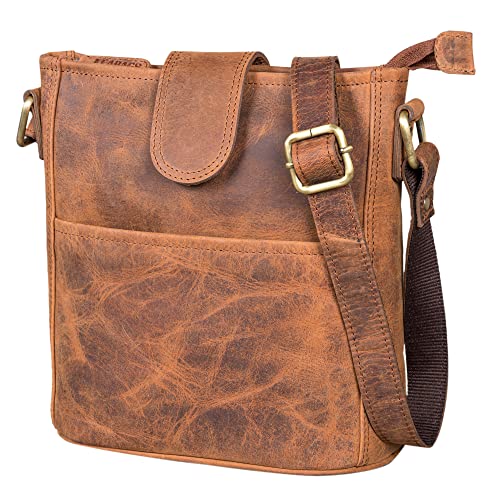 LEABAGS Leder Handtasche Damen I Premium Echtleder Umhängetasche I Damen Schultertasche I Damentasche I Tragetasche für Arbeit Uni Schule Freizeit I Größe L (31 x 23 x 6 cm) I Fox von LEABAGS