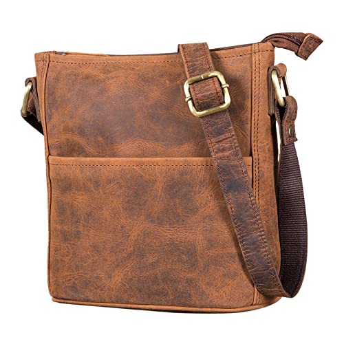 LEABAGS Leder Handtasche Damen I Premium Echtleder Umhängetasche I Damen Schultertasche I Damentasche I Tragetasche für Arbeit Uni Schule Freizeit I Größe L (31 x 23 x 6 cm) I Fox von LEABAGS