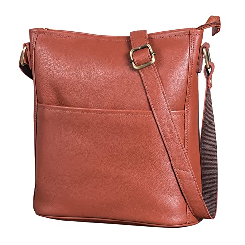 LEABAGS Leder Handtasche Damen I Premium Echtleder Umhängetasche I Damen Schultertasche I Damentasche I Tragetasche für Arbeit Uni Schule Freizeit I Größe L (31 x 23 x 6 cm) I Nappa Rotbraun von LEABAGS