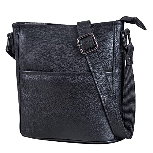 LEABAGS Leder Handtasche Damen I Premium Echtleder Umhängetasche I Damen Schultertasche I Damentasche I Tragetasche für Arbeit Uni Schule Freizeit I Größe L (31 x 23 x 6 cm) I Nappa Schwarz von LEABAGS