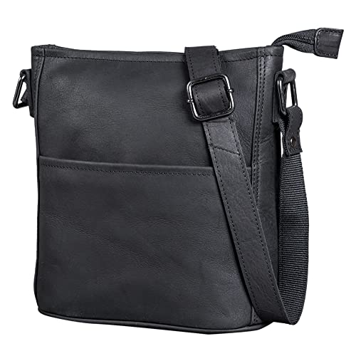 LEABAGS Leder Handtasche Damen I Premium Echtleder Umhängetasche I Damen Schultertasche I Damentasche I Tragetasche für Arbeit Uni Schule Freizeit I Größe L (31 x 23 x 6 cm) I Nature Schwarz von LEABAGS