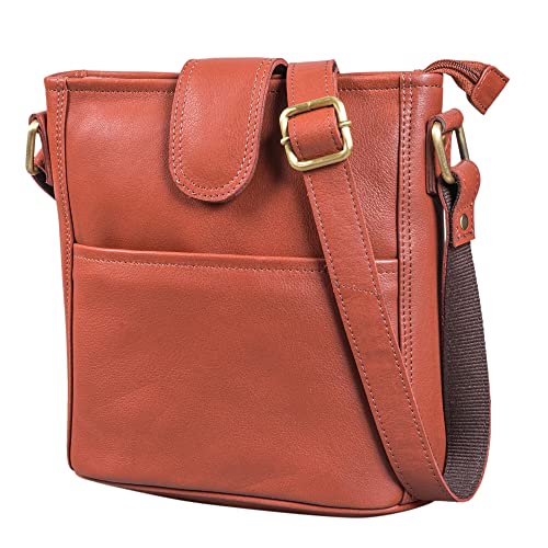 LEABAGS Leder Handtasche Damen I Premium Echtleder Umhängetasche I Damen Schultertasche I Damentasche I Tragetasche für Arbeit Uni Schule Freizeit I Größe M (24 x 23 x 6 cm) I Nappa Rotbraun von LEABAGS