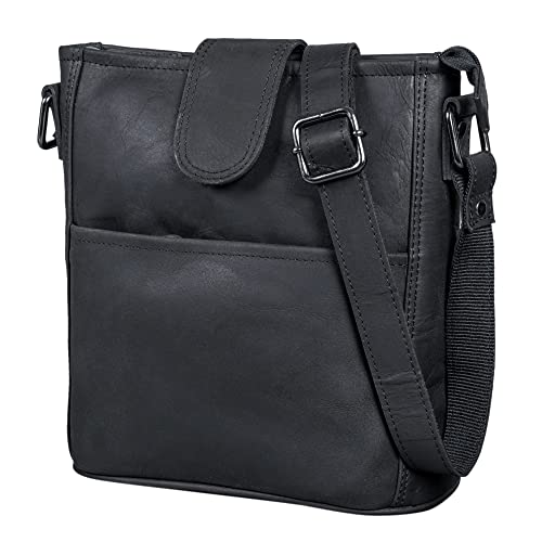 LEABAGS Leder Handtasche Damen I Premium Echtleder Umhängetasche I Damen Schultertasche I Damentasche I Tragetasche für Arbeit Uni Schule Freizeit I Größe M (24 x 23 x 6 cm) I Nature Schwarz von LEABAGS