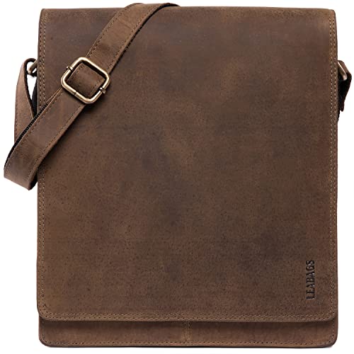 LEABAGS Leder Messenger Bag, London Vintage Herren Umhängetaschen, Echtleder Aktentasche Laptoptasche bis 13 Zoll, Umhängetasche mit Schultergurt Arbeitstasche Herren Lehrertasche 38 x 33 x 10cm von LEABAGS