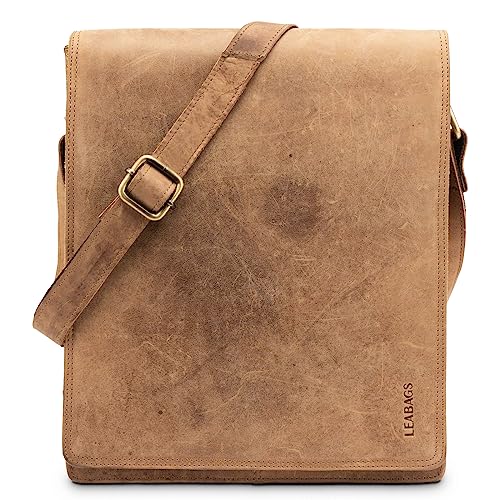 LEABAGS Leder Messenger Bag, London Vintage Herren Umhängetaschen, Echtleder Aktentasche Laptoptasche bis 13 Zoll, Umhängetasche mit Schultergurt Arbeitstasche Herren Lehrertasche 38 x 33 x 10cm von LEABAGS