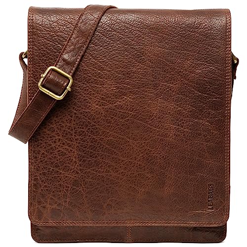 LEABAGS Leder Messenger Bag, London Vintage Herren Umhängetaschen, Echtleder Aktentasche Laptoptasche bis 13 Zoll, Umhängetasche mit Schultergurt Arbeitstasche Herren Lehrertasche von LEABAGS