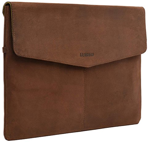 LEABAGS Leder Premium Aktentasche Herren & Damen I Echtleder Laptoptasche bis 13 Zoll I Notebook Tasche I Dokumententasche I Tablet Tasche I Arbeitstasche I Nature Dunkelbraun von LEABAGS