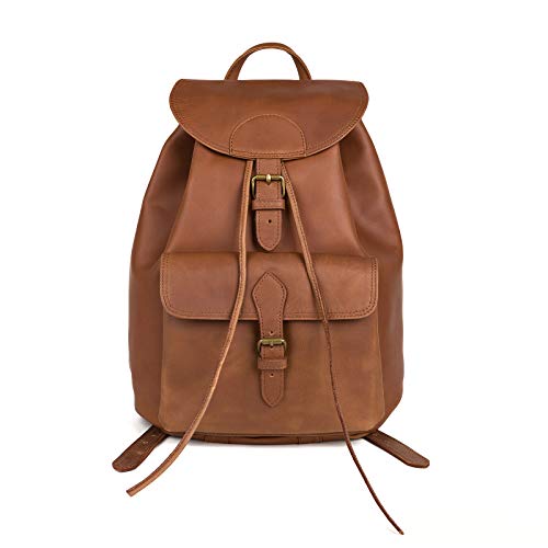 LEABAGS Leder Rucksack Damen & Herren I Echtleder Premium Daypack I Eleganter Backpack Frauen & Männer I Lederrucksack I Größe L I Vintage Cognac von LEABAGS