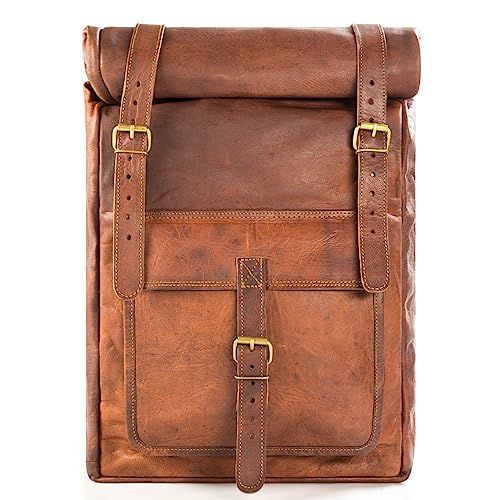 LEABAGS Leder Rucksack Damen & Herren I Laptopfach 13 Zoll I Echtleder Premium Daypack I Eleganter Backpack Frauen & Männer I Lederrucksack I Vintage Cognac von LEABAGS