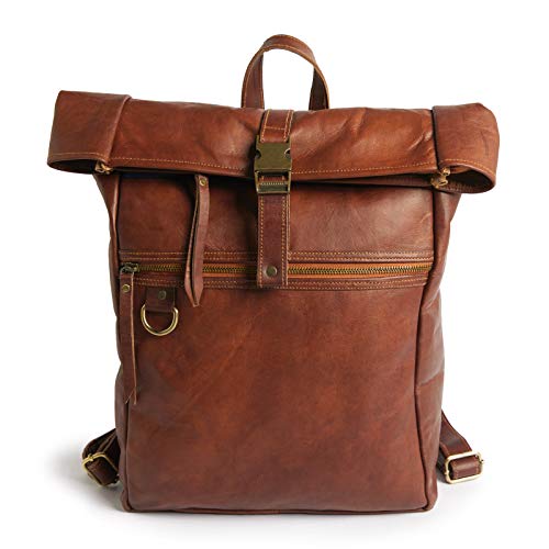 LEABAGS Leder Rucksack Damen & Herren I Laptopfach 13 Zoll I Echtleder Premium Daypack I Eleganter Backpack Frauen & Männer I Lederrucksack I Vintage Cognac von LEABAGS