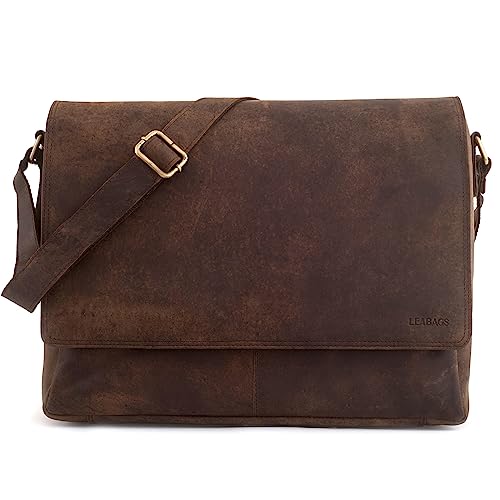 LEABAGS Oxford Leder-Umhängetasche I Laptoptasche bis 15 Zoll I Messenger Bag aus echtem Büffel-Leder im Vintage Look I Ledertasche I Schultertasche I Arbeitstasche I 38x10x31cm von LEABAGS