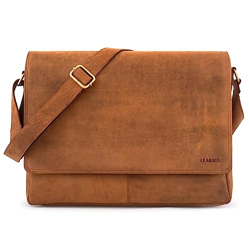 LEABAGS Leder Umhängetasche Herren I Arbeitstasche Herren I Laptoptasche Leder Herren bis 15 Zoll I Aktentasche Herren I Ledertasche Herren I Nature Hellbraun von LEABAGS