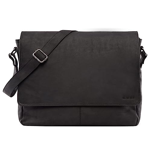 LEABAGS Leder Umhängetasche Herren I Arbeitstasche Herren I Laptoptasche Leder Herren bis 15 Zoll I Aktentasche Herren I Ledertasche Herren I Nature Schwarz von LEABAGS