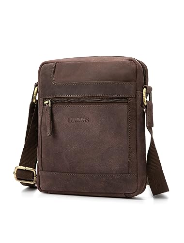 LEABAGS Leder Umhängetasche Herren - Messenger Bag Herrenhandtasche, Vintage Echtleder Crossbody Bag Herren, 2.2 l Handtaschen Arbeitstasche Tragetasche, Schultertasche für Männer(Nature Dunkelbraun) von LEABAGS