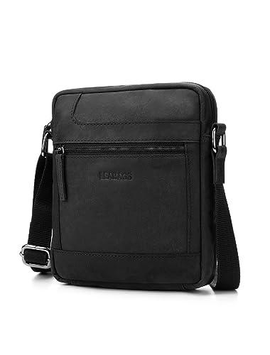 LEABAGS Leder Umhängetasche Herren - Messenger Bag Herrenhandtasche, Vintage Echtleder Crossbody Bag Herren, 2.2 l Handtaschen Arbeitstasche Tragetasche, Schultertasche für Männer (Nature Schwarz) von LEABAGS