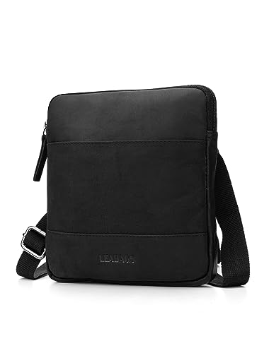 LEABAGS Leder Umhängetasche Herren - Messenger Bag Herrenhandtasche, Vintage Echtleder Crossbody Bag Herren, Handtaschen Arbeitstasche Tragetasche, Schultertasche für Männer (Nature Schwarz XS) von LEABAGS