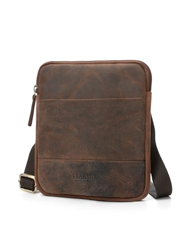 LEABAGS Leder Umhängetasche Herren - Messenger Bag Herrenhandtasche, Vintage Echtleder Crossbody Bag Herren, Handtaschen Arbeitstasche Tragetasche, Schultertasche für Männer (Vintage Rotbraun XS) von LEABAGS