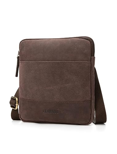 LEABAGS Leder Umhängetasche Herren - Messenger Bag Herrenhandtasche, Vintage Echtleder Crossbody Bag Herren, Handtaschen Arbeitstasche Tragetasche, Schultertasche für Männer (Nature Dunkelbraun XS) von LEABAGS