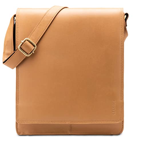 LEABAGS Leder Messenger Bag, London Vintage Herren Umhängetaschen, Echtleder Aktentasche Laptoptasche bis 13 Zoll, Umhängetasche mit Schultergurt Arbeitstasche Herren Lehrertasche von LEABAGS