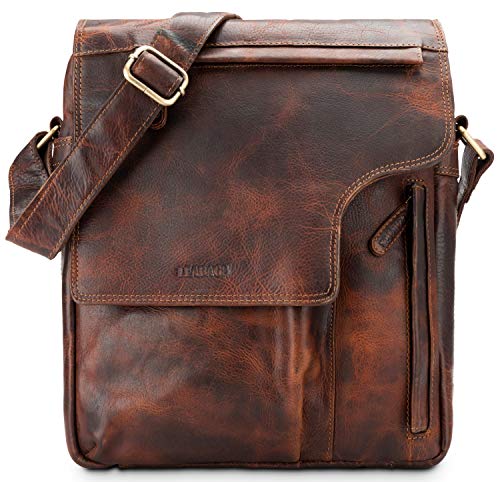 LEABAGS Leder Umhängetasche Herren & Damen I Echtleder Laptoptasche bis 13 Zoll I Messenger Bag mit Schultergurt I Schultertasche I Arbeitstasche I Tragetasche I Handtasche I Brown Marble von LEABAGS