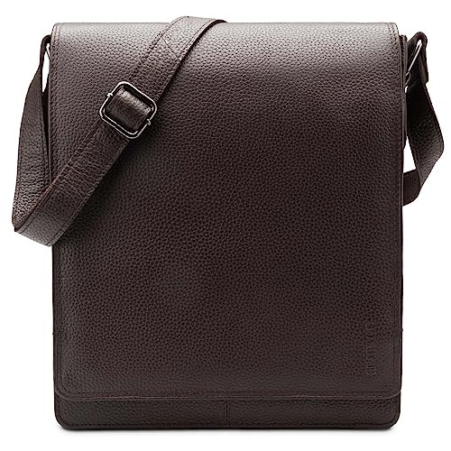 LEABAGS Leder Messenger Bag, London Vintage Herren Umhängetaschen, Echtleder Aktentasche Laptoptasche bis 13 Zoll, Umhängetasche mit Schultergurt Arbeitstasche Herren Lehrertasche von LEABAGS