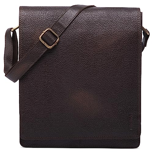 LEABAGS Leder Messenger Bag, London Vintage Herren Umhängetaschen, Echtleder Aktentasche Laptoptasche bis 13 Zoll, Umhängetasche mit Schultergurt Arbeitstasche Herren Lehrertasche 38 x 33 x 10cm von LEABAGS