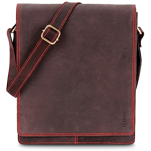 LEABAGS Leder Messenger Bag, London Vintage Herren Umhängetaschen, Echtleder Aktentasche Laptoptasche bis 13 Zoll, Umhängetasche mit Schultergurt Arbeitstasche Herren Lehrertasche 38 x 33 x 10cm von LEABAGS